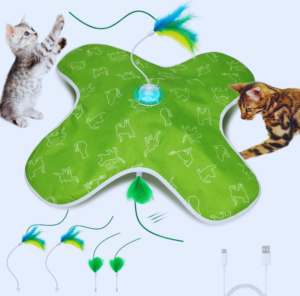 Automatic Interactive Cat Toy Rechargeable Moving Feather Mouse Squeak Fun Pet T