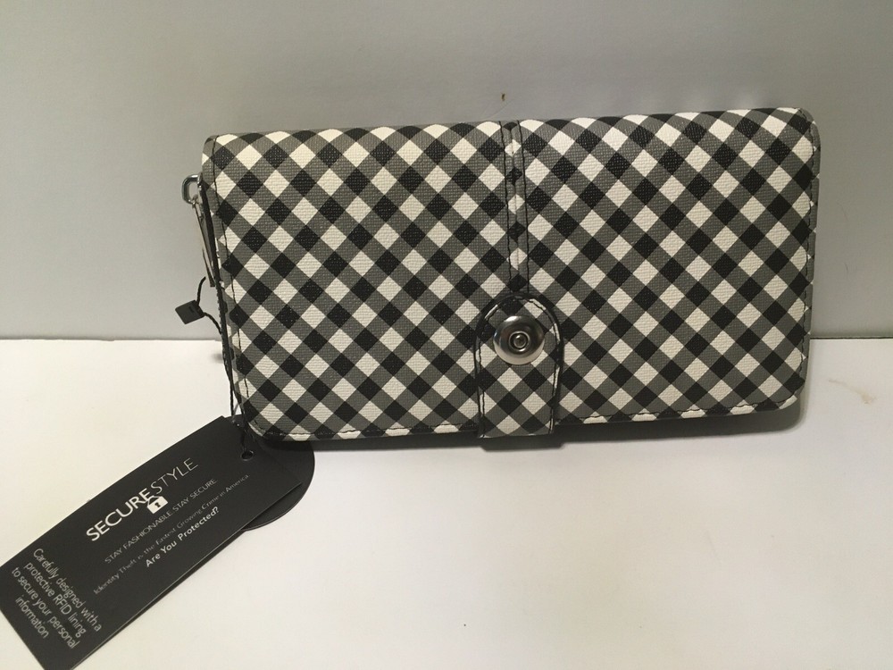 K Carroll Secure Style Clutch Wallet Black Hingham Card Holder Bill Compartments