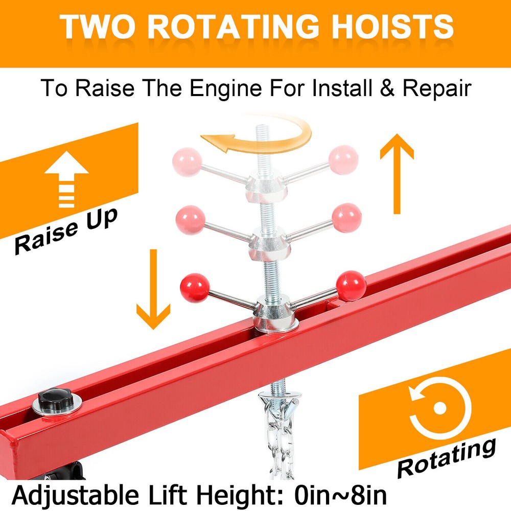 Engine Load Leveler 1100 LBS Capacity Support Bar Transmission W/ Dual Hook Red