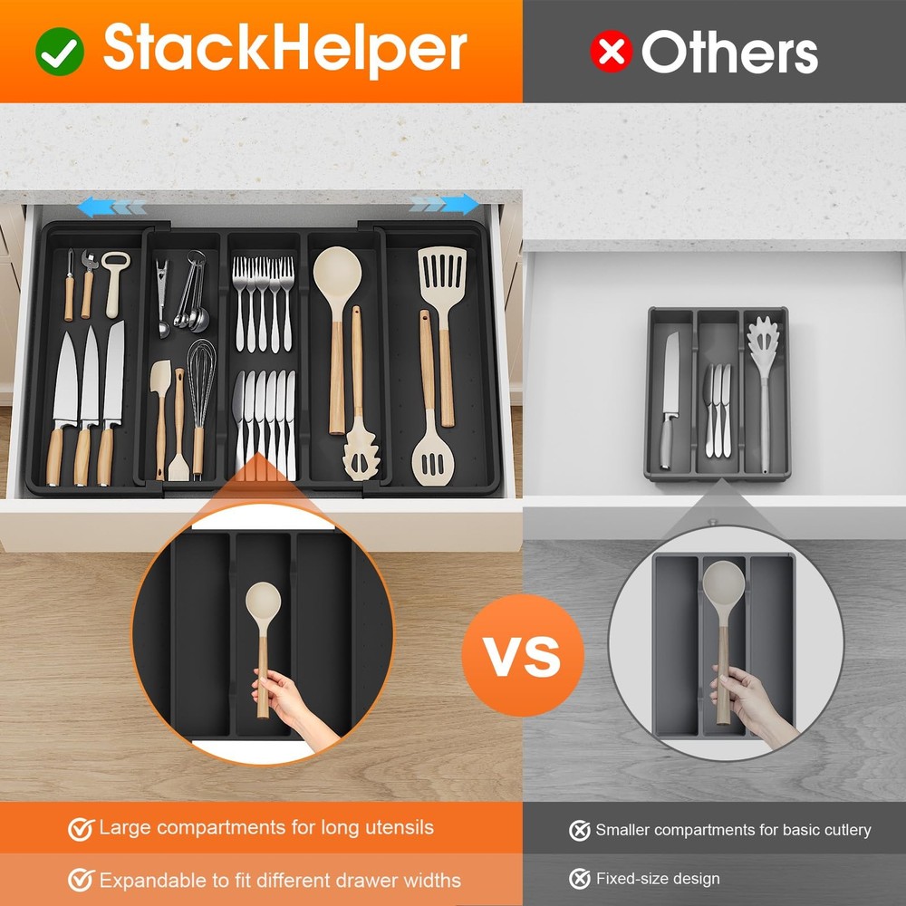 Large Silverware Organizer, Expandable Utensil Drawer Organizer for Kitchen D...