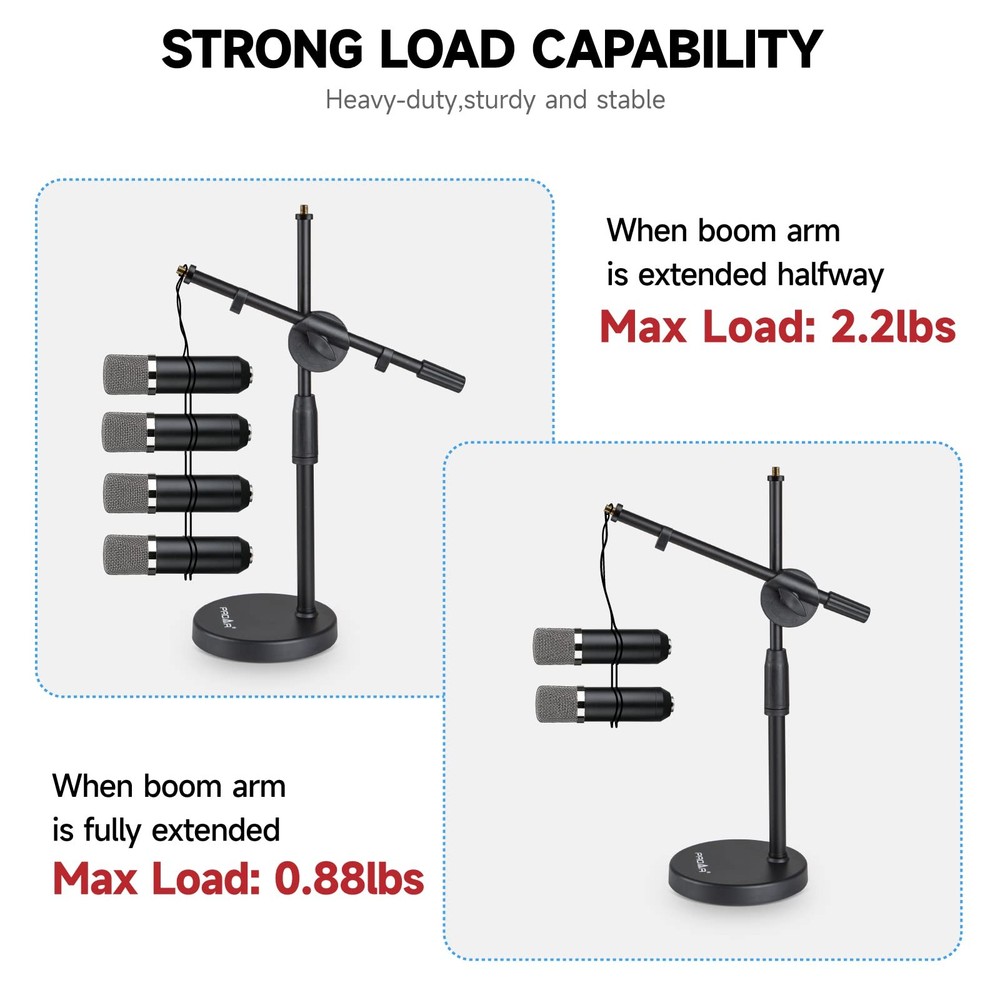 Microphone Stand Desk Adjustable Desktop Microphone Stand with Boom Arm Upgra...