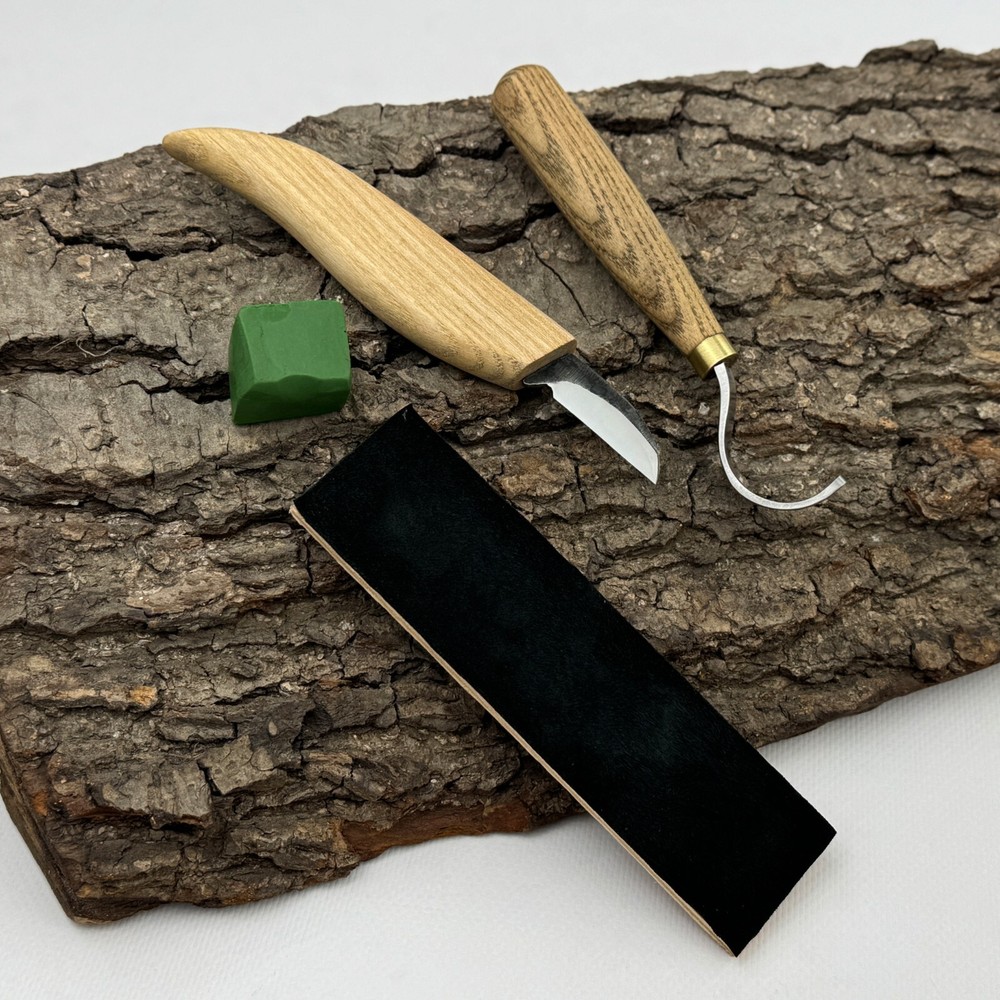 Detail Carving Tools – Hand-Forged Steel, Ash Handle, Sharpening Board & Paste