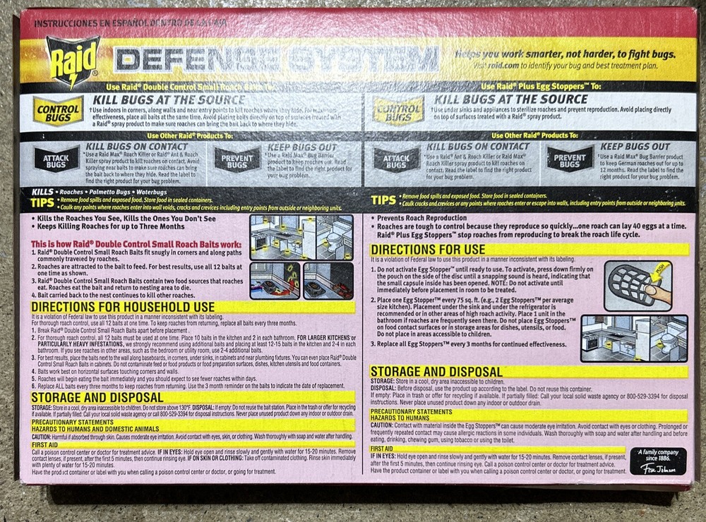 Raid Double Control 12 Small Roach Baits + 3 Egg Stoppers Kills & Sterilizes