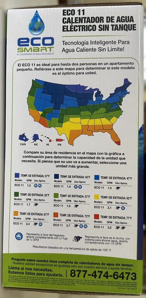 EcoSmart Eco 11 Electric Tankless Water Heater 240V New Still sealed in box.