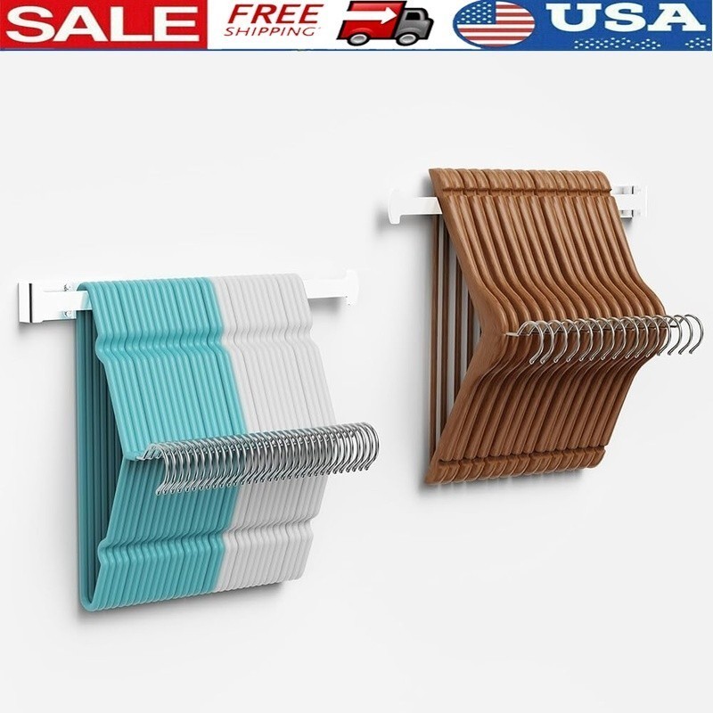 Wall Mount Clothes Hanger Holder Organizer Metal Space Saving Solution 2-Pack US