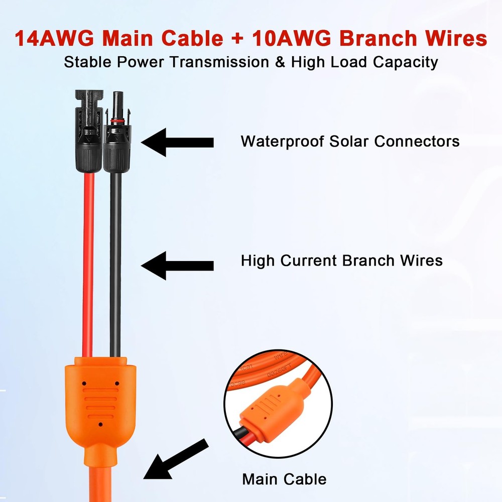 XRDS -RF Solar Extension Cable 25FT, 14AWG Tinned Copper with Solar Panel Connec