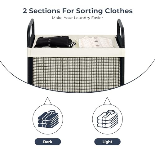 Laundry Hamper 2 Section, 100L Rolling Laundry Sorter Cart 2-Section Beige