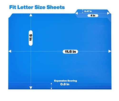 Plastic Colored File Folders, Letter Size Polypropylene Vibrant Colors 18 Pack