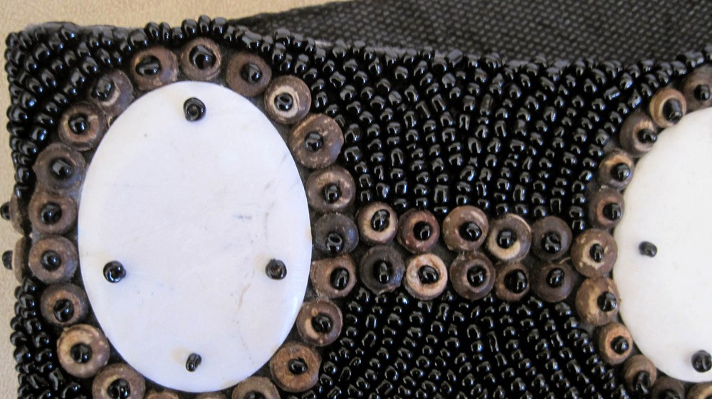 Black Beaded one size belt with large bone bead, one size adjustable Belt