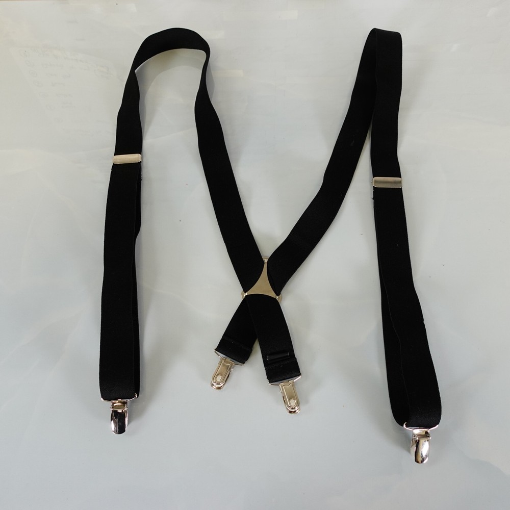 Suspender Mens Black Silver Clip On Adjustable Strap Stretch X Back Solid Work