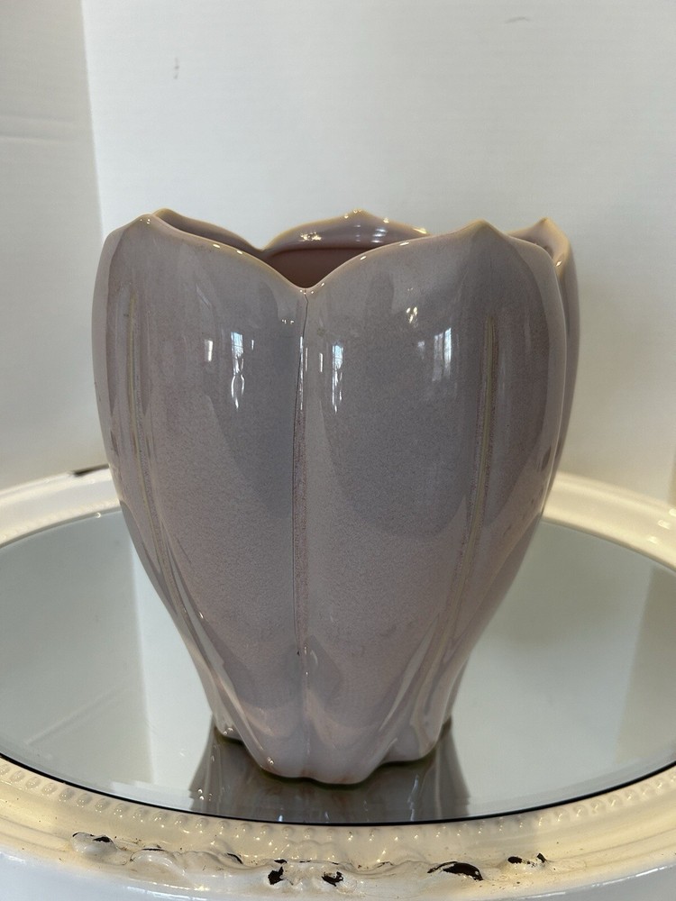 Croscill Heavy Ceramic Eggshell Pink Tulip Shaped Waste Basket READ