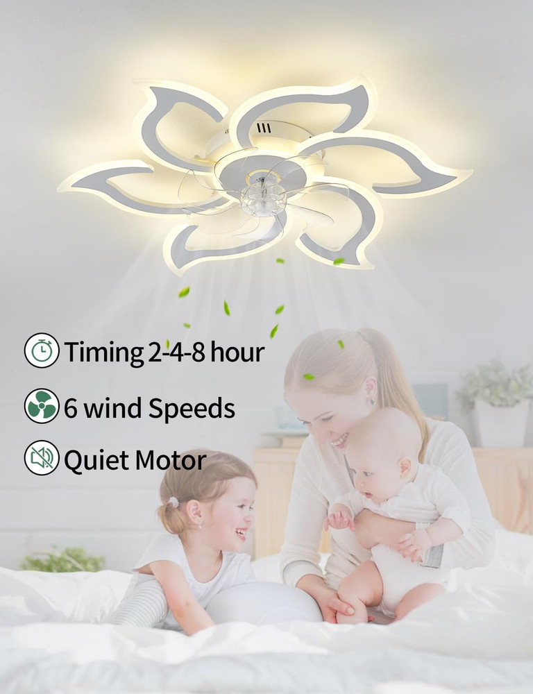 Modern Flower Ceiling Fan with Remote & Dimmable LED Light - 33.5 Inch