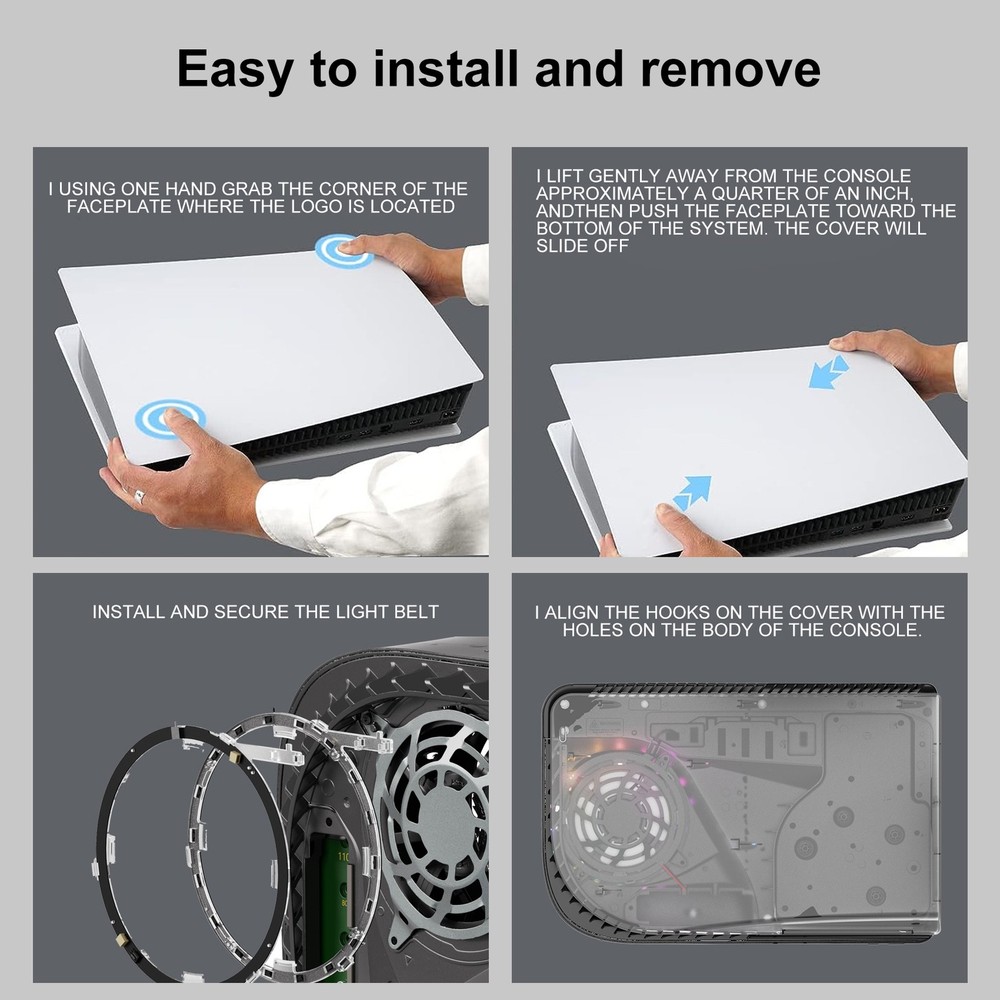 RGB Light Ring & Transparent Replacement Shell for PS5 Disc Edition Console