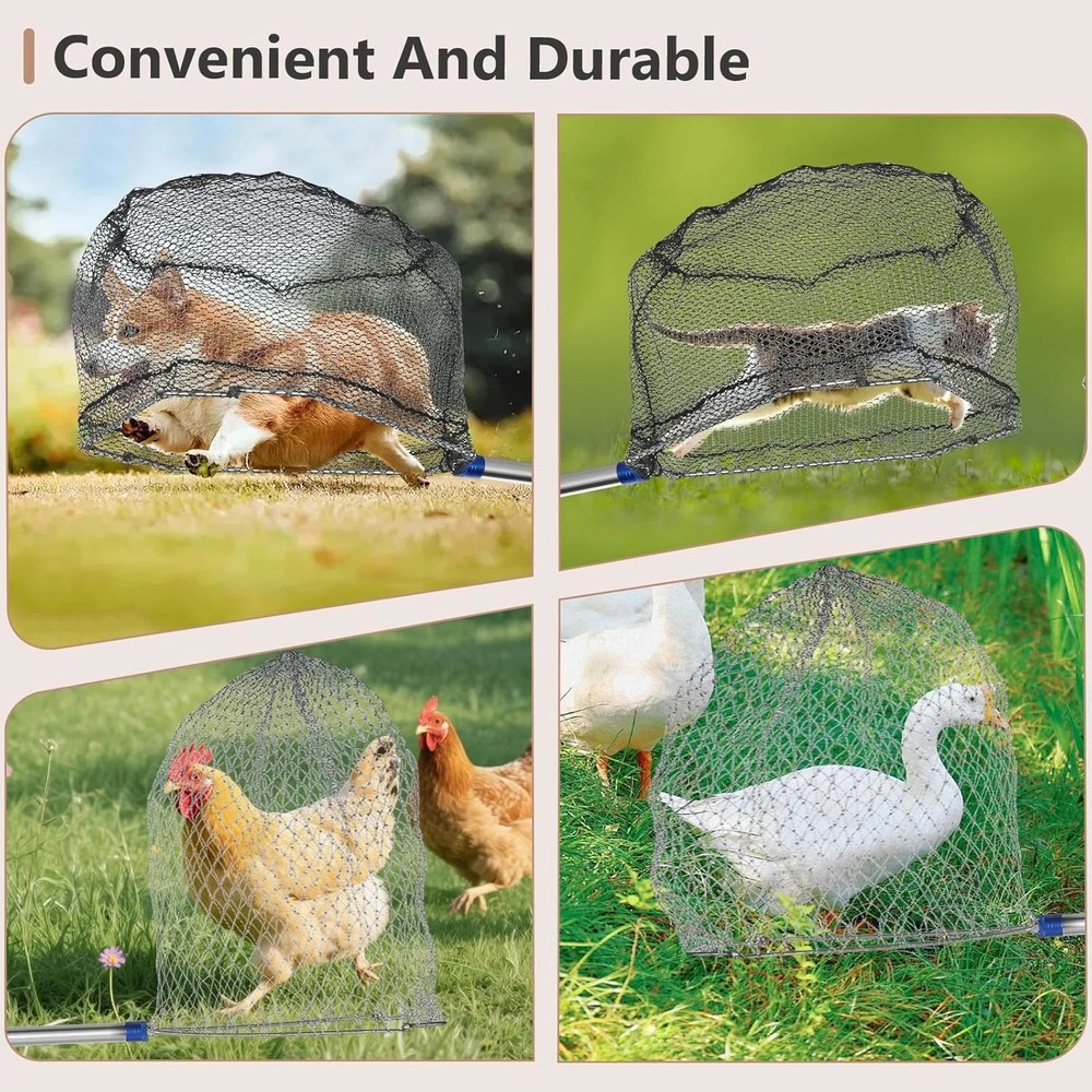 Chicken Catching Net 2-Pack w/ Adjustable 29-74" Pole for Chickens Ducks & Birds