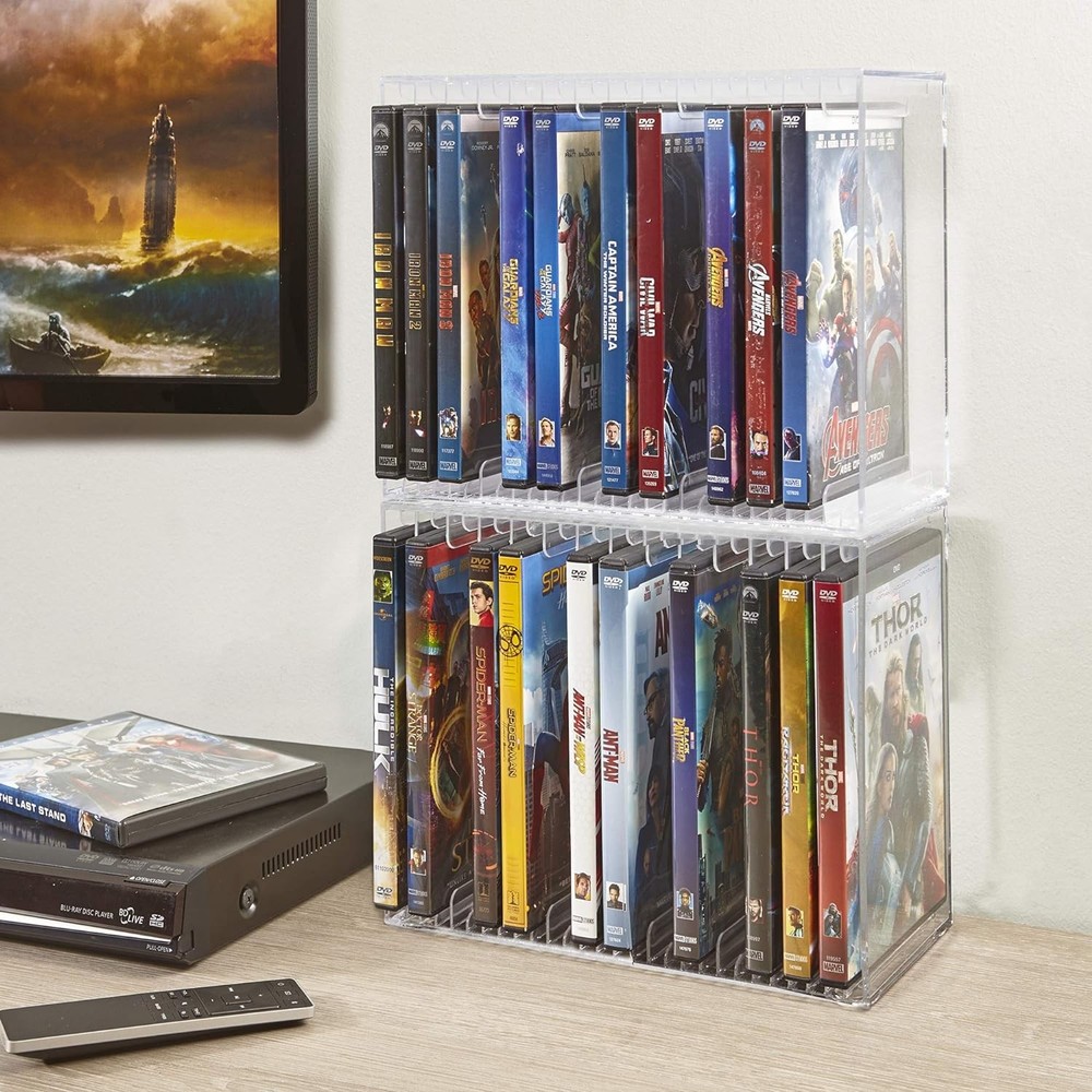 STORi Stackable Clear Plastic DVD Organizer with Rubber Feet |