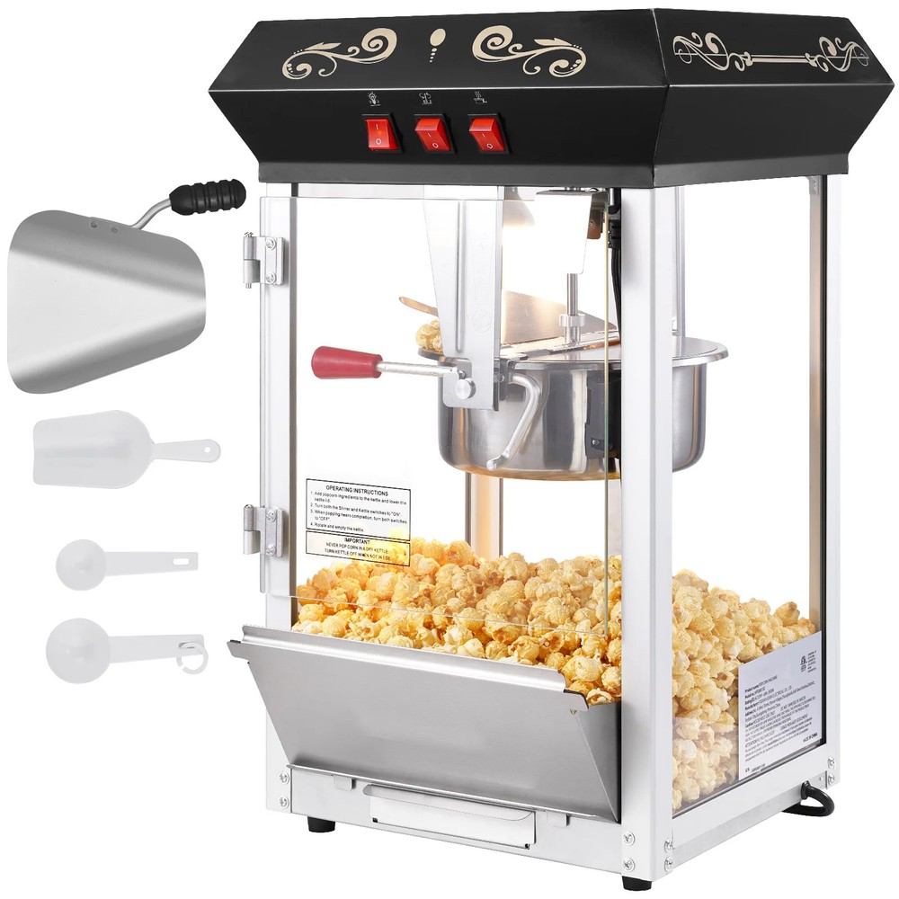 Popcorn Maker 850W Popcorn Popper Machine 8 Oz Kettle Makes 48 Cups Per Batch
