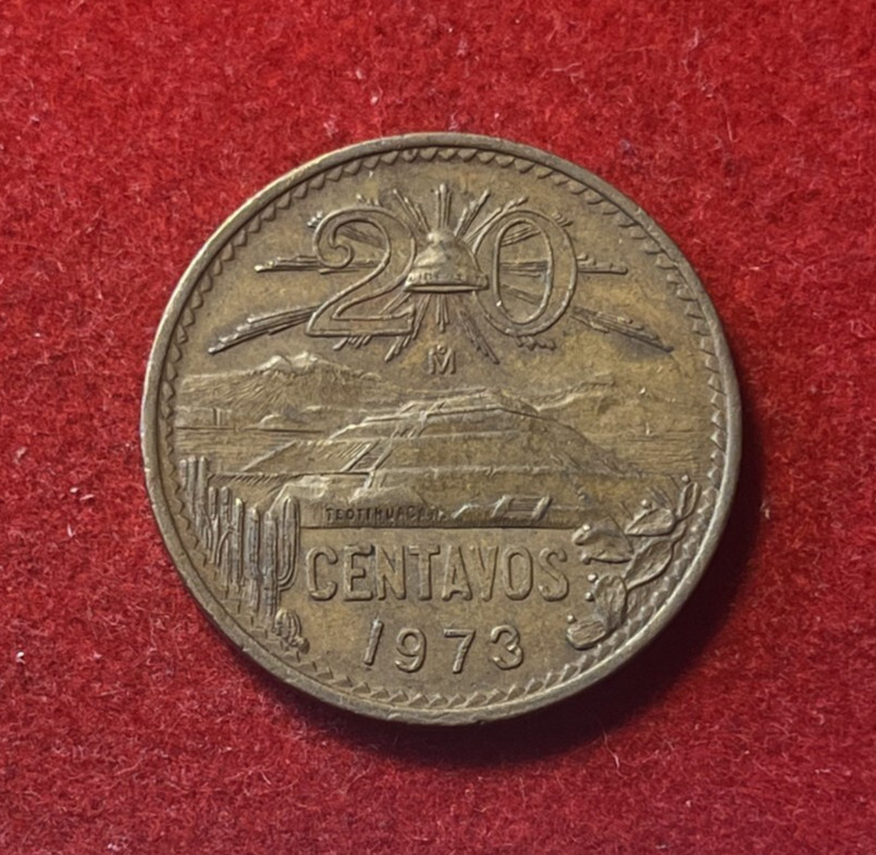 Mexico 1973 20 Centavos Bronze Coin KM#443 T5404