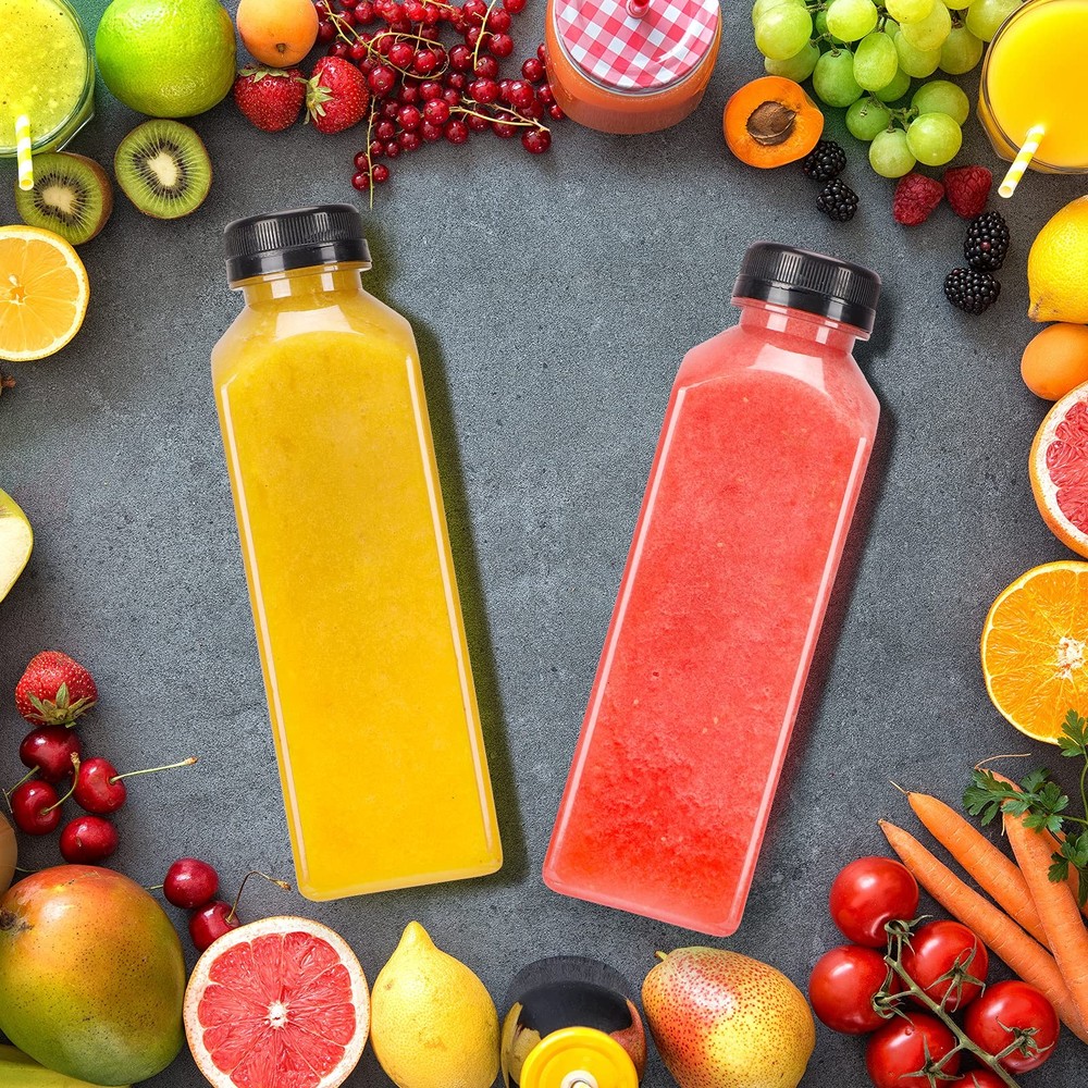 36 PCS 16oz Empty Plastic Juice Bottles With Caps Clear Beverage Container