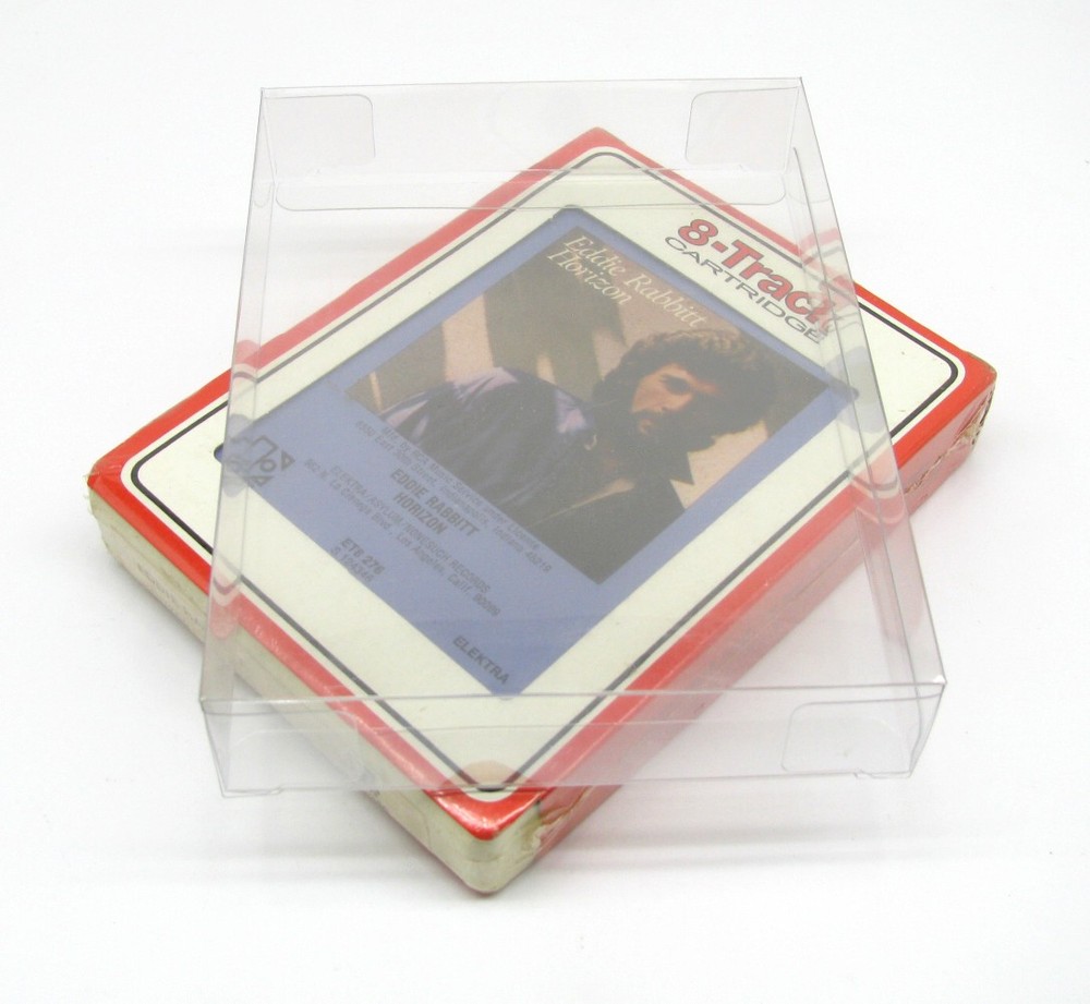 5x 8-TRACK CASSETTE - CLEAR FOLDING PLASTIC PROTECTIVE BOX/SLEEVE
