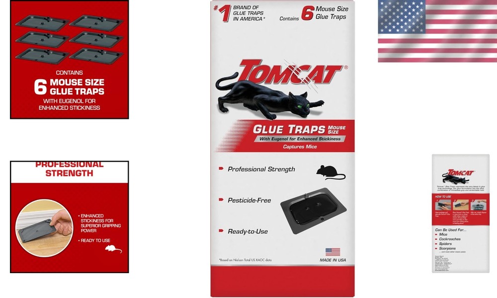 Disposable 6-Pack Glue Traps for Mice, Cockroaches & Spiders - Maximum Adherence