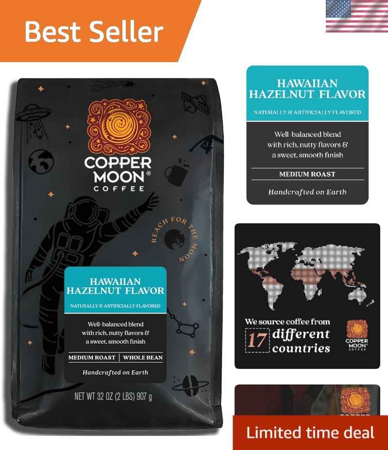32 Oz Whole Bean Coffee - Hawaiian Hazelnut Medium Roast Delight