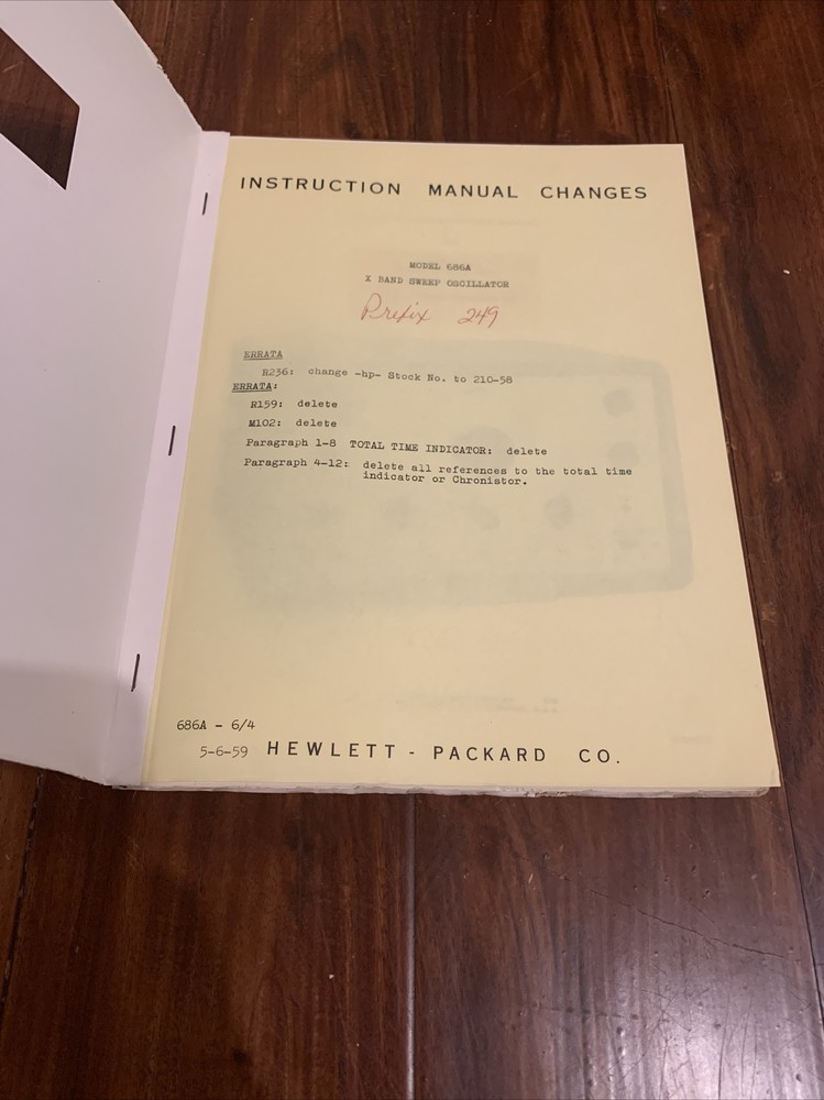 HP 686A Sweep Oscillator ~ Operating & Servicing Manual ~ Serial Prefix 249-