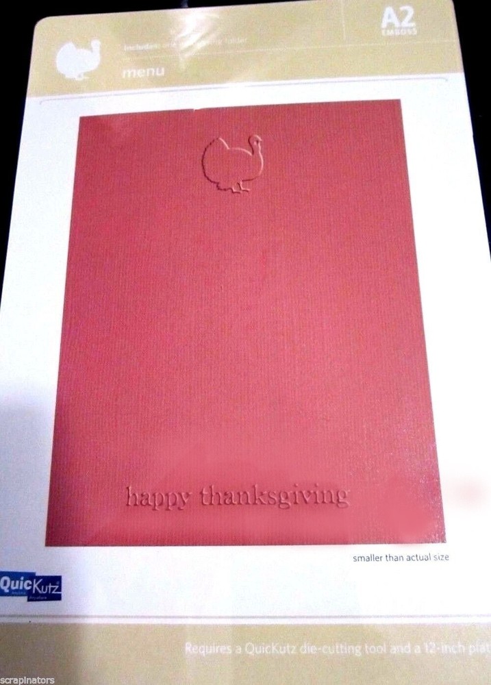 Happy Thanksgiving Menu QuicKutz A2 Embossing Folder EF-A2-049 NEW!