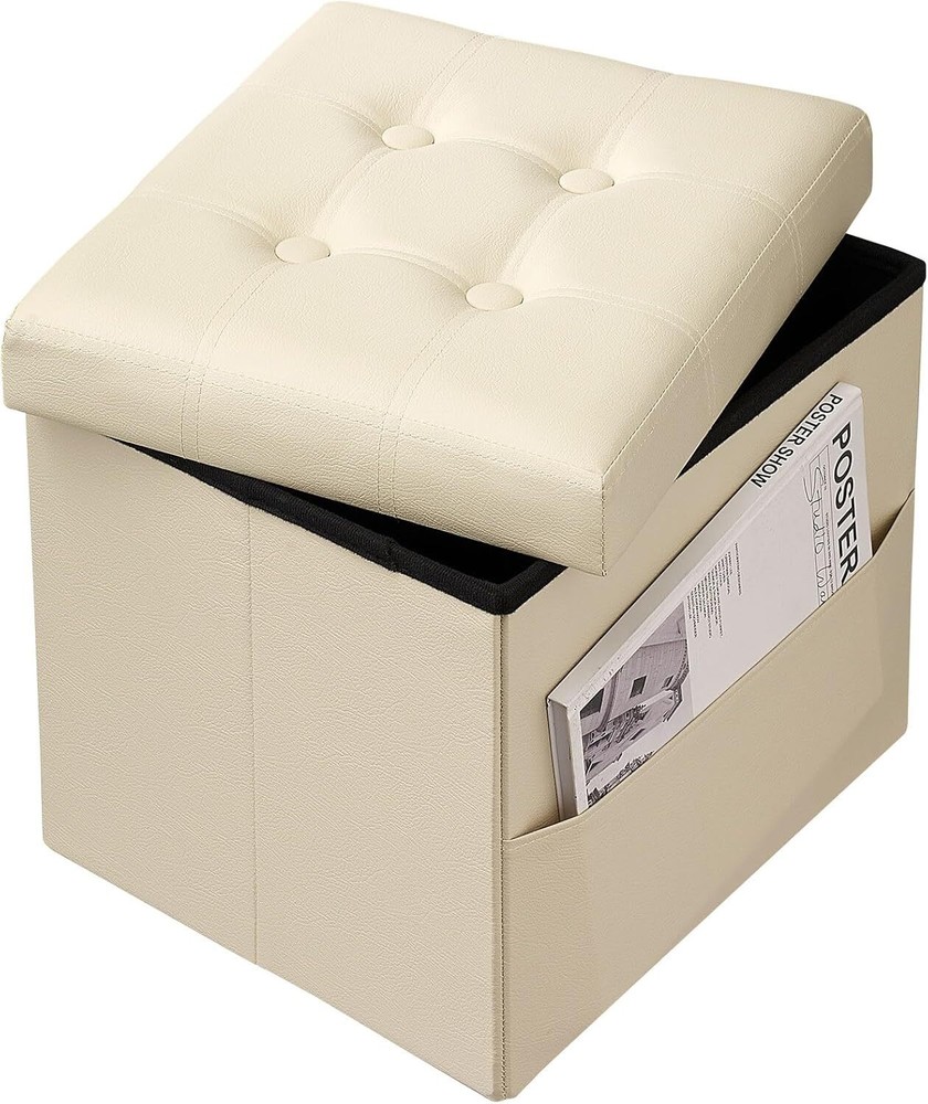 VewePata® Small Storage Ottoman,Folding Foot Stools with Side Leather, Beige