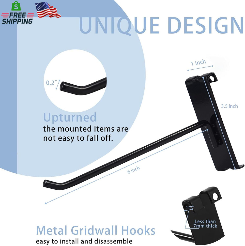 Gridwall Hooks 6 Inch,50Pc Display Hooks for Grid Wall Heavy Duty Gridwall Hook