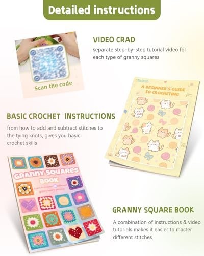 Beginner Crochet Kit with Video Tutorials, 50 Patterns, Upgraded Yarn, Easy Star