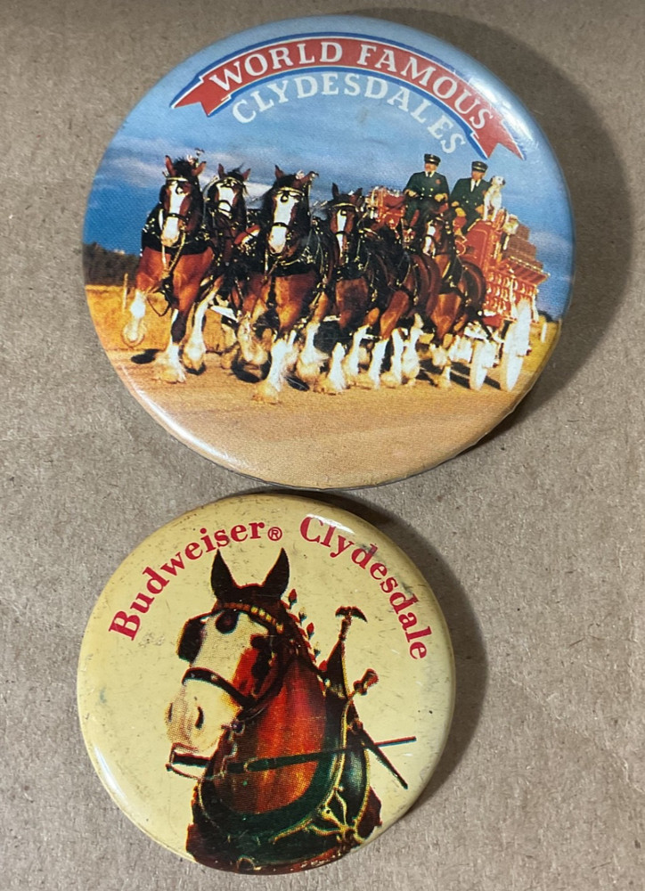 2 Budweiser clydesdale button pin backs