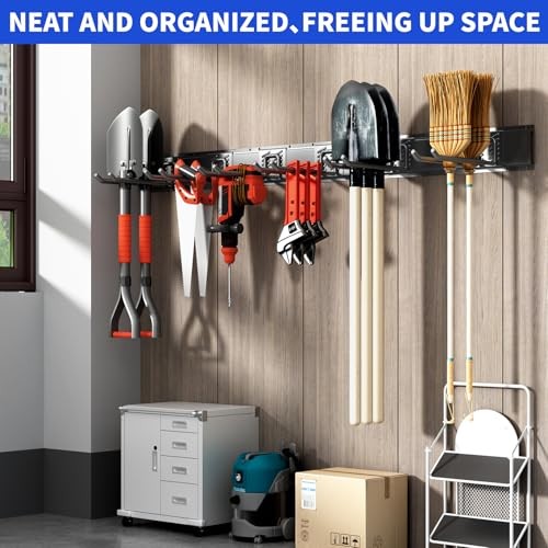 Garage Organization Tool Organizer Wall Mount, 48inch 48inch+6Straight Hooks