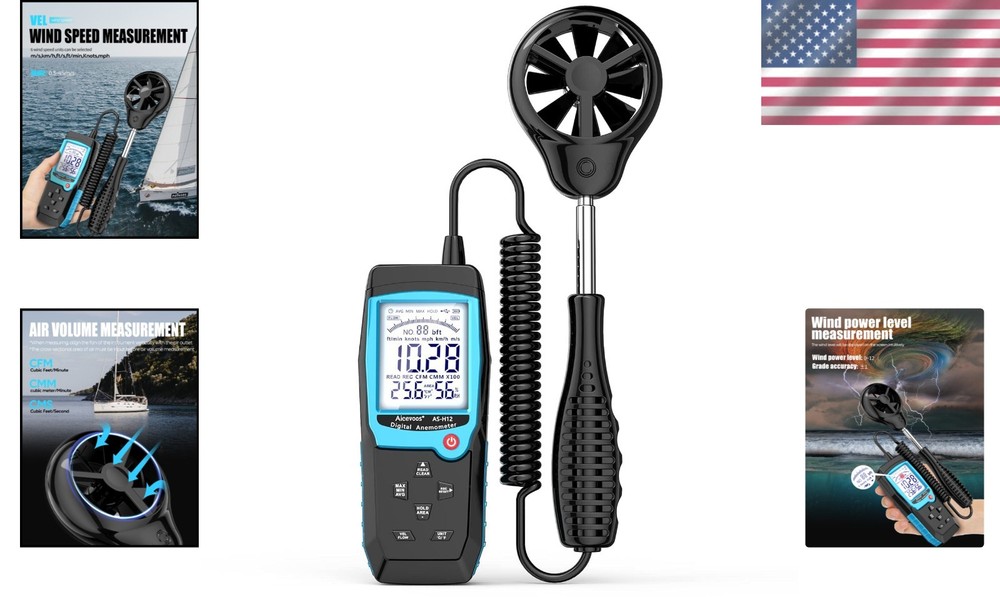 Professional H12 Digital Wind Speed Meter with Extended Sensor & Humidity Reader
