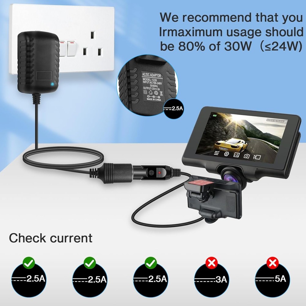 AC to DC Converter 2A 24W Car Cigarette Lighter Socket Adapter Power Cable 110