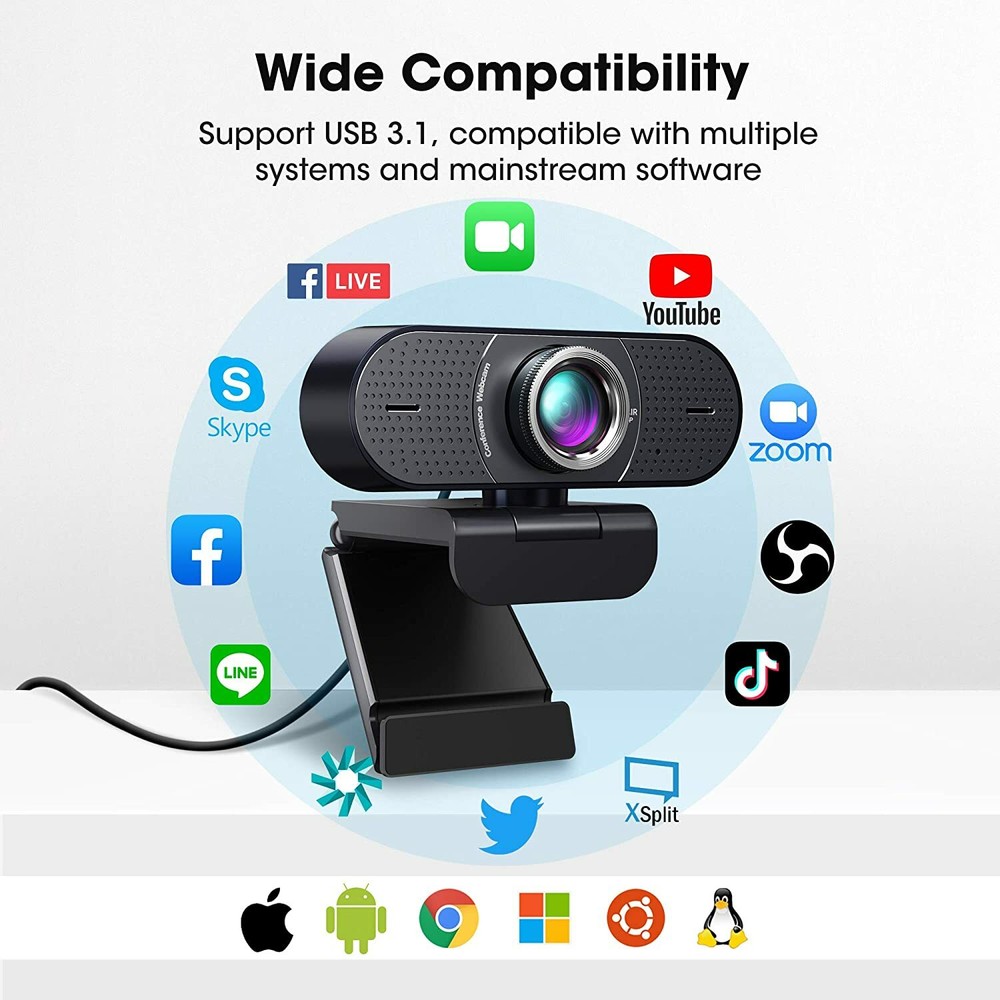 1080P Webcam with Microphone USB Conference Room Webcam with Exposure Correction