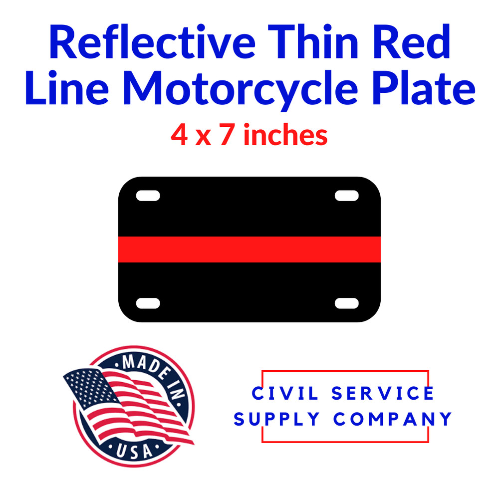 Reflective Thin Red Line Motocycle License Plate Tag Support Firefighters