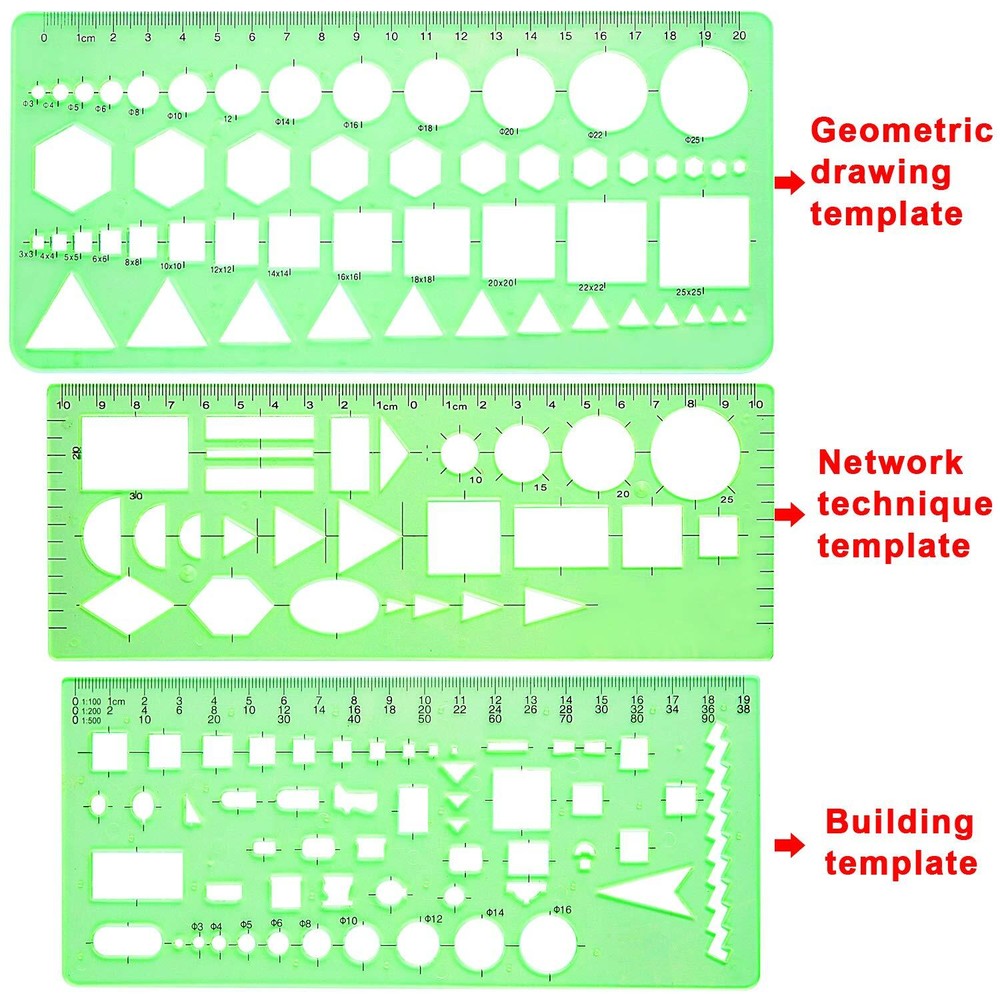 11 Pcs Geometric Drawing Templates Drafting Measuring Tools for Architecture