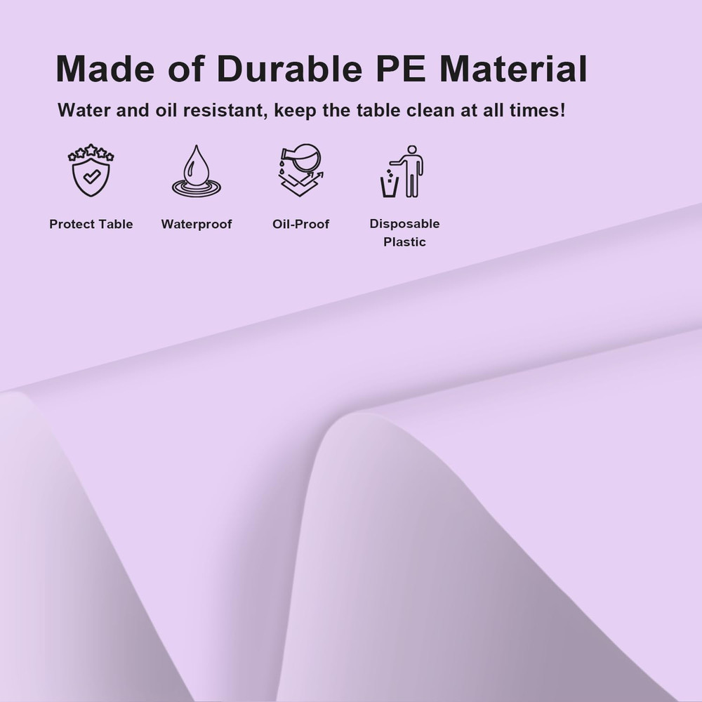 3 Pack Disposable Light Purple Tablecloth, Rectangular Lavender Plastic Table Cl