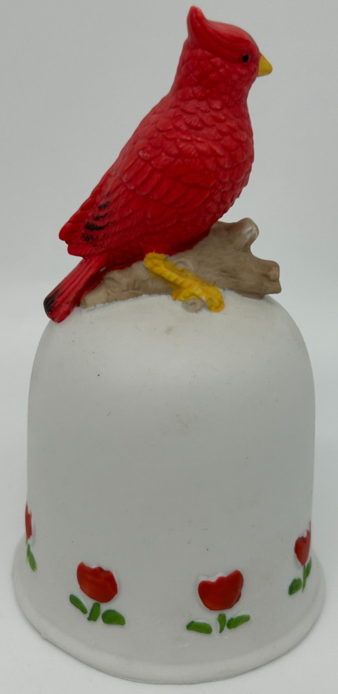 Cardinal Handled Ceramic Bell with Tulip Design~Decorative Ceramic Bell