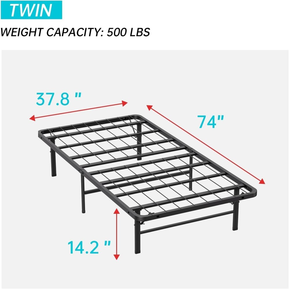 Modern Twin Metal Bed Frame - Heavy Duty, Foldable Design with Under-Bed Storage