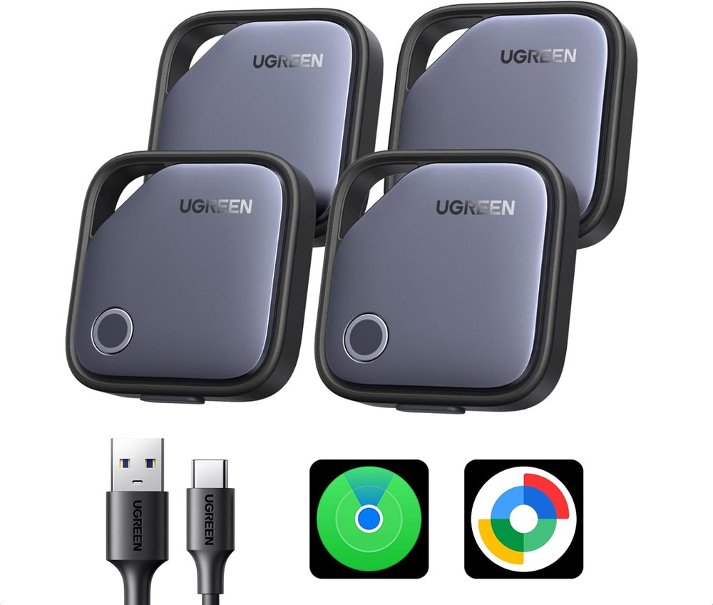 UGREEN Finder Duo (Ios and Android) Air Tracker Tags 4 Pack, Rechargeable Androi