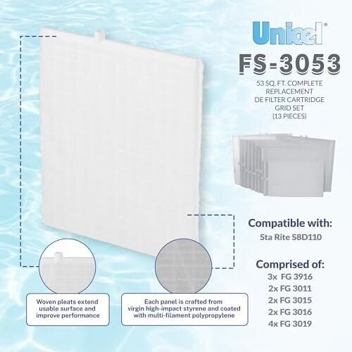 Unicel FS-3053 Rectangular DE Grid Replacement Swimming Pool Filters with Top...