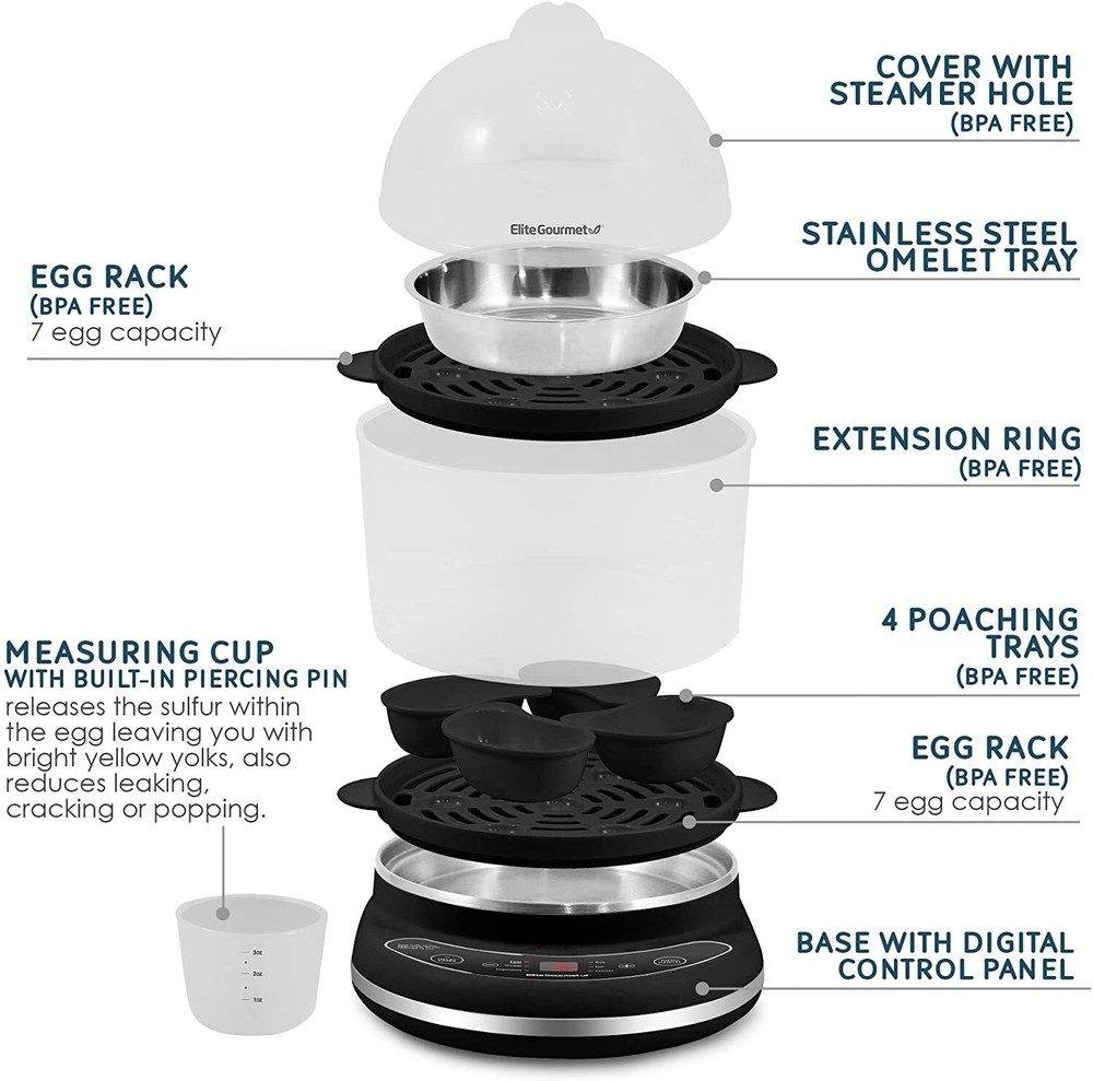 Elite Gourmet Easy Egg Cooker Programmable Presets and Delay Timer, BPA Free