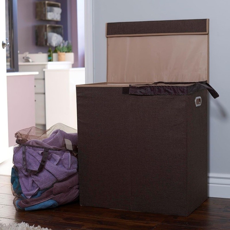 Double Laundry Hamper Removable Liner Collapsible Storage Durable Magnetic Lid