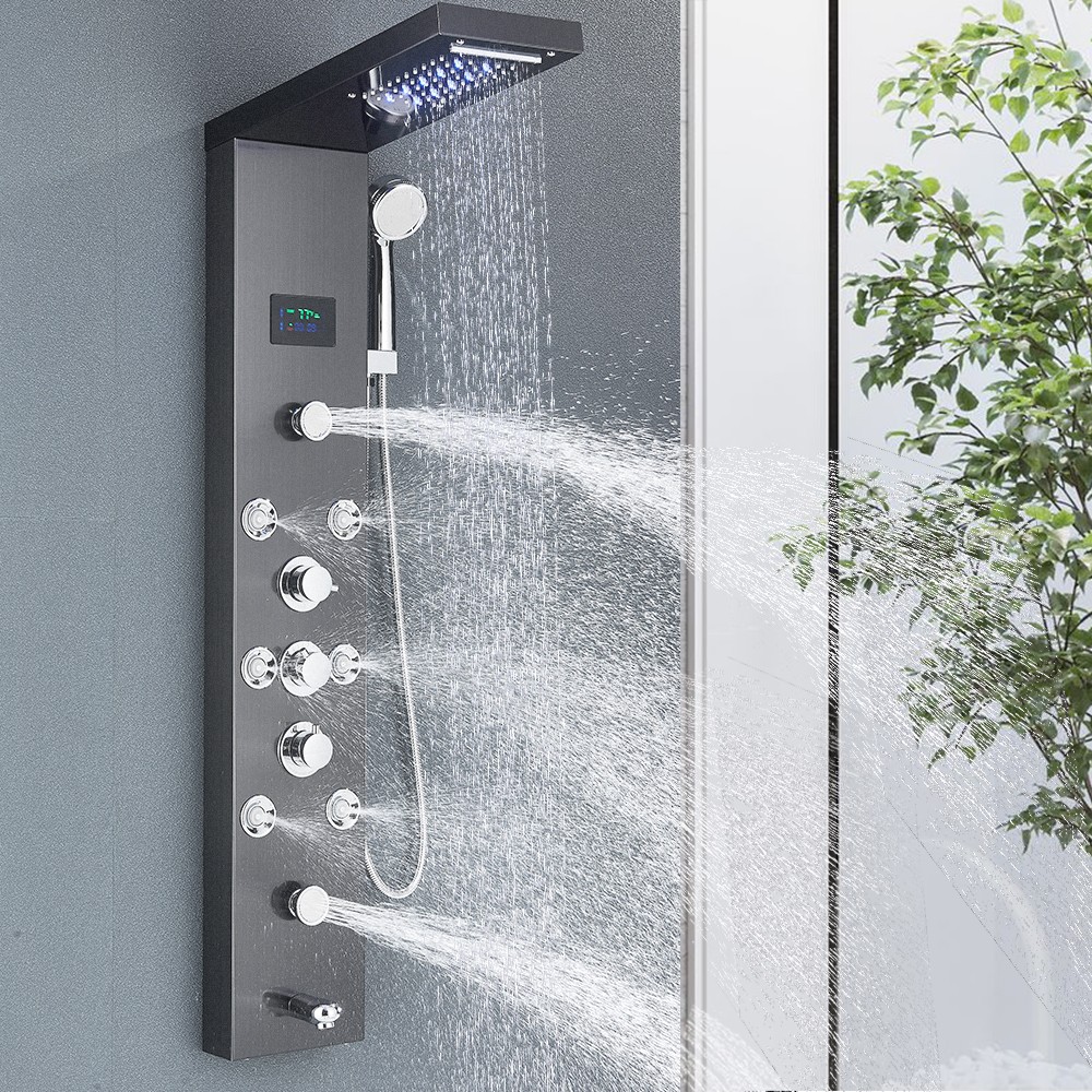 LED Shower Panel Tower System Rainfall Waterfall Massage Body Spa Column Faucet