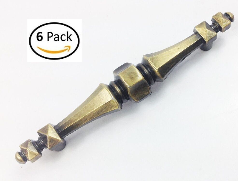 6 Traditional Classic Decorative Handle Cabinet Pull Antique Brass 5 3/4" long