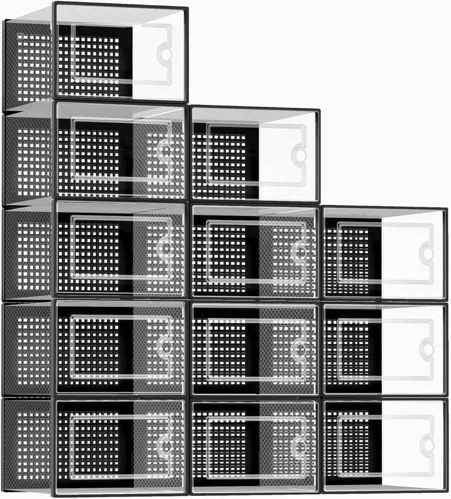 12 Pack X-Large Shoe Storage Boxes - Stackable, Free Fast Shipping