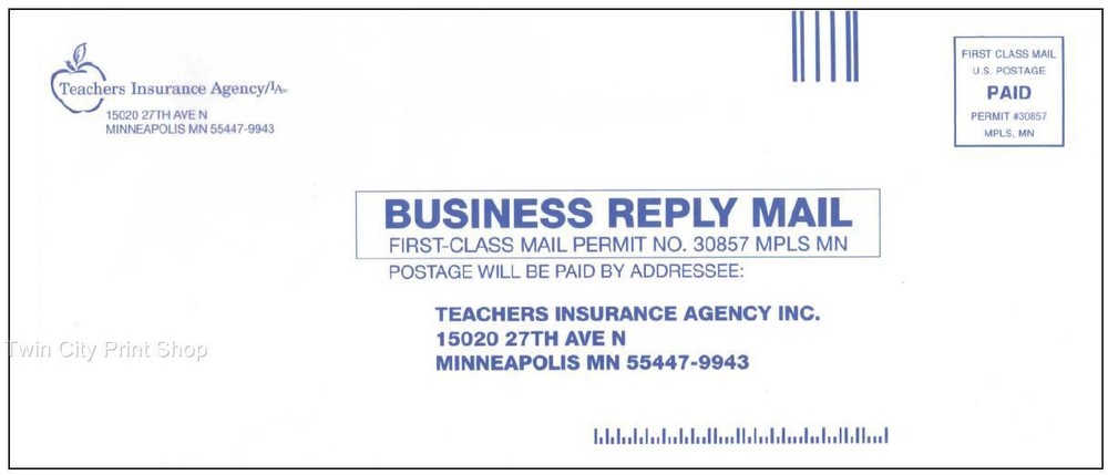 Printed #9 Envelopes, 2500 Regular Business Reply Return 1-Color Custom Printing
