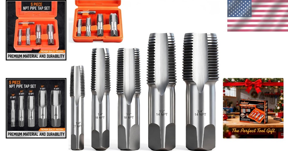 Durable 5-Piece Carbon Steel Pipe Threading Tools with Organized Storage Case
