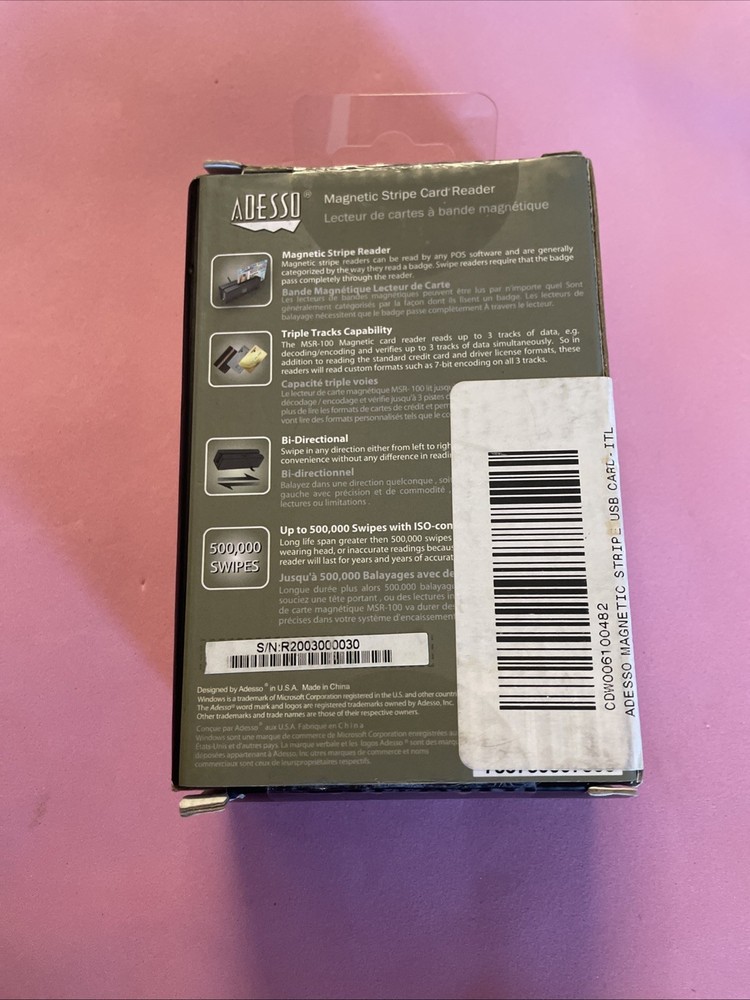 NEW Adesso Magnetic Stripe USB Card Reader (MSR-100)